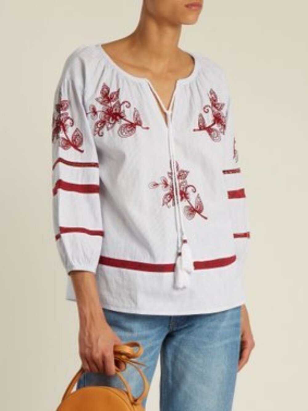 Velvet by Graham & Spencer | Tagan Embroidered Peasant Blouse Striped Boho, S